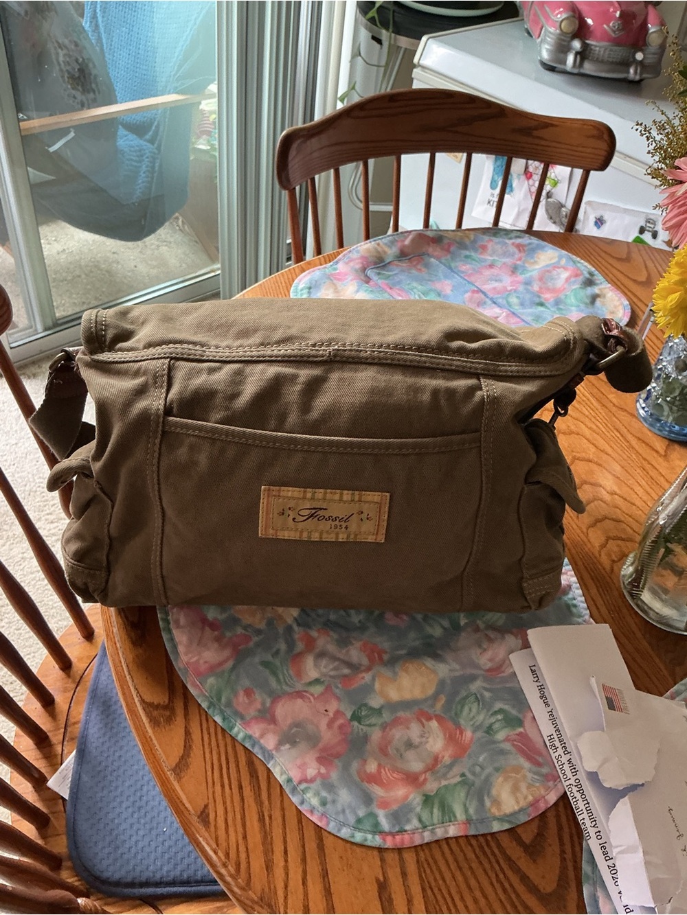 Fossil Olive Brown Canvas Messenger Bag with Leather Trim - Picture 5 of 5